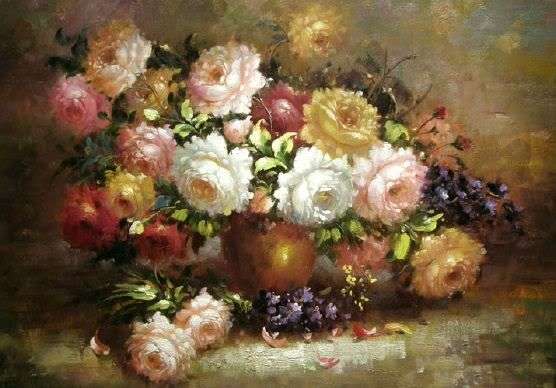 GORGEOUS FLOWER BOUQUET OIL PAINTING ON CANVAS SIGNED BY PIERRE LEBRUN 30X40CM ORIGINAL ART