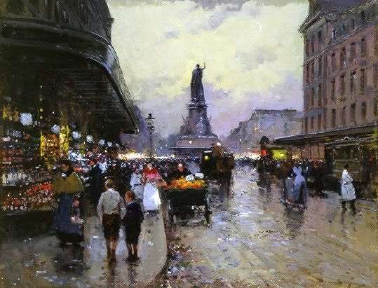 THE REPUBLIC OIL PAINTING ON CANVAS ART SIGNED BY THE ARTIST A PARIS STREET
