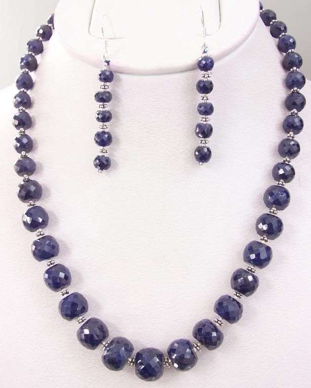 Designer 450cts Blue Sapphire necklace with 925 silver beads