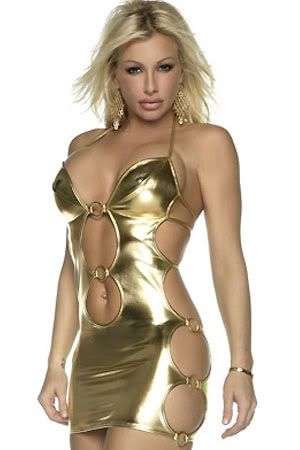 Sexy Gold Metallic Babydoll Dress with free g string