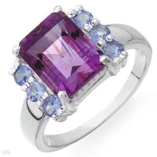 Stylish Ring With 3.07ctw Precious Stones - Genuine Tanzanites and Amethyst in 925 Sterling silver