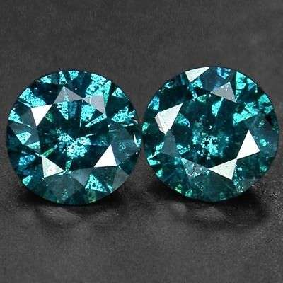 0.42CT/2P GENUINE ELECTRIC BLUE DIAMOND ROUND PAIR