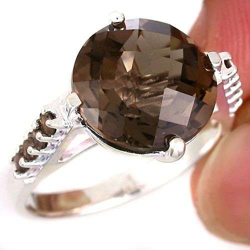 STUNNING & HUGE! 12MM SMOKY QUARTZ 925 SILVER RING