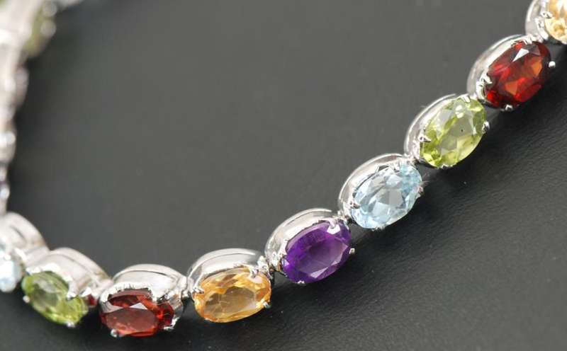 Natural 925 Silver Multi-Gemstone Bracelet - Amethyst,Citrine, Topaz, Peridot, Garnet