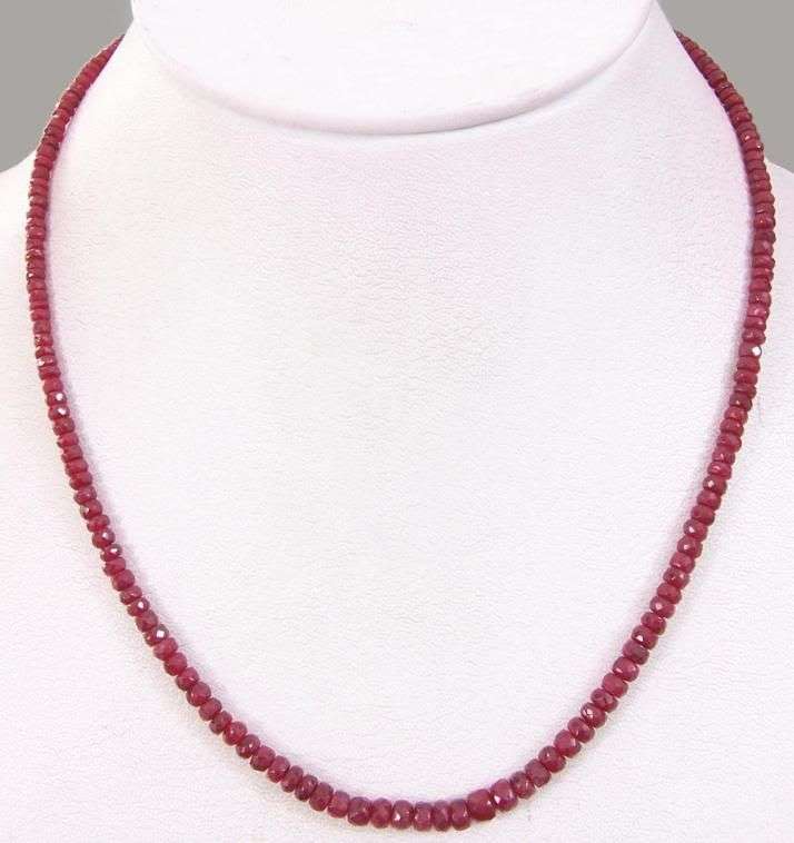 90 Cts Africa Ruby Gemstone Beads Necklace with 925 Silver Clasp