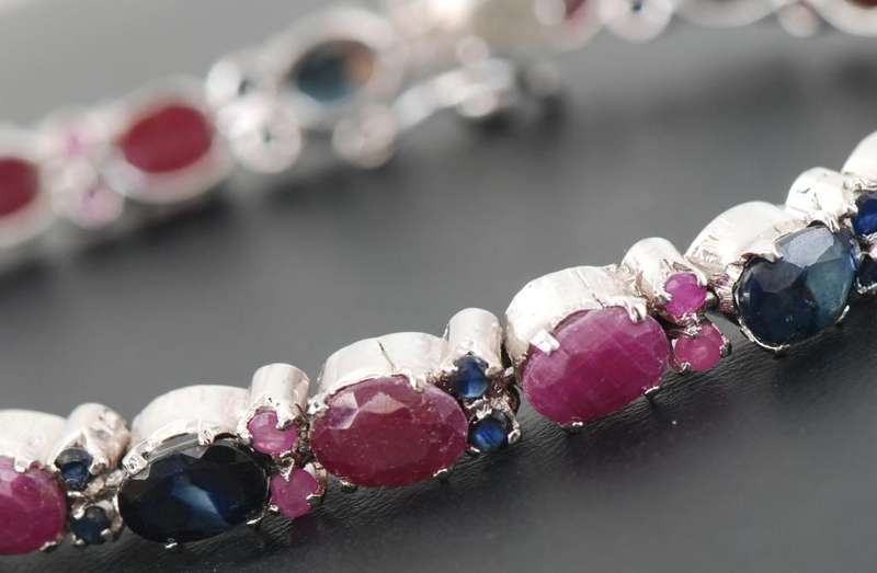 Natural 925 Silver Untreated Africa Ruby & Blue Sapphire Gemstone Bracelet