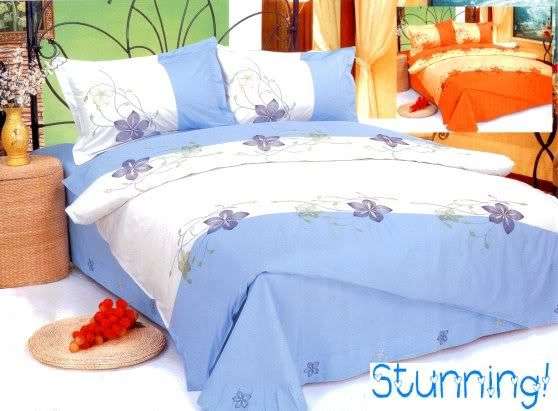 Light blue & White 6pc Queen Size embroidered duvet set