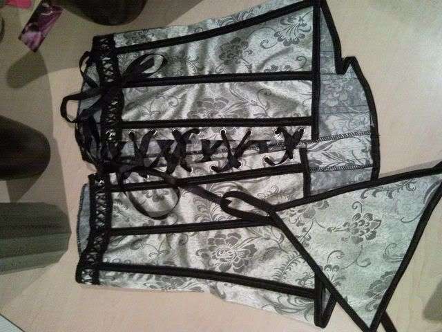 Sexy grey and black corset and g string