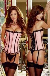 Sexy Pink Lace Corset Lingerie + G-String