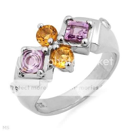 [R1400.0]1.35ctw Precious Stones - Genuine Diamonds,Amethysts and Citrines in 925 Sterling silver