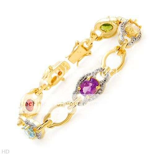7.38ctw Precious Stones - Genuine Diamonds,Amethyst,Citrine,Garnet,Peridot and Topaz in 14K/925 Gold