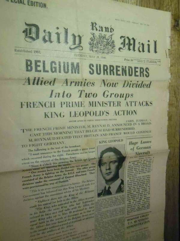 Daily Mail News Paper 28 May 1940 Belgium Surrenders