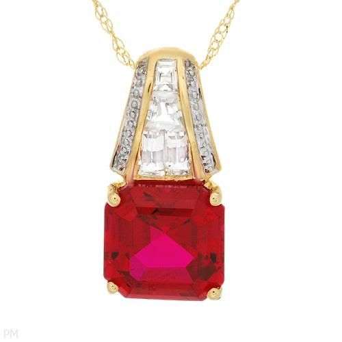 3.53ctw Created Ruby and Topaz 2.00g 10K Yellow Gold Necklace