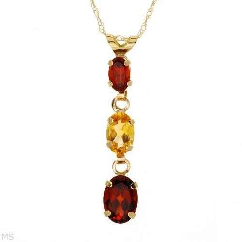 1.50ctw Citrine and Garnet 1.00g 10K Yellow Gold Necklace