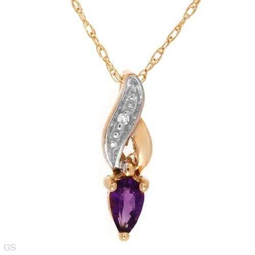 0.18ctw Diamond and Amethyst 1.20g 10K Yellow Gold Necklace