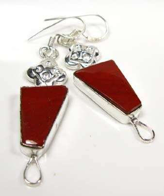 RED-BRICK JASPER SILVER EARRINGS,2 1/4"