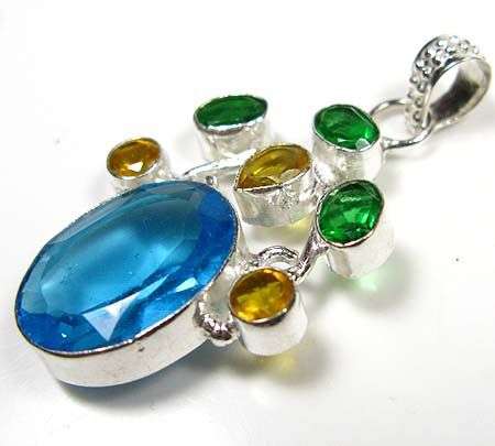 Topaz, Citrine and Quartz Sterling Silver Pendant