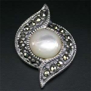 WHITE RAINBOW MOONSTONE & MARCASITE 925 SILVER PENDANT