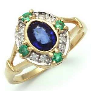 1.77ctw Diamond, Sapphire and Emerald 3.10g 9K Yellow Gold Ring
