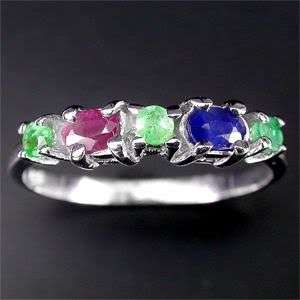 GENUINE SAPPHIRE RUBY & EMERALD GEMS 925 SILVER RING