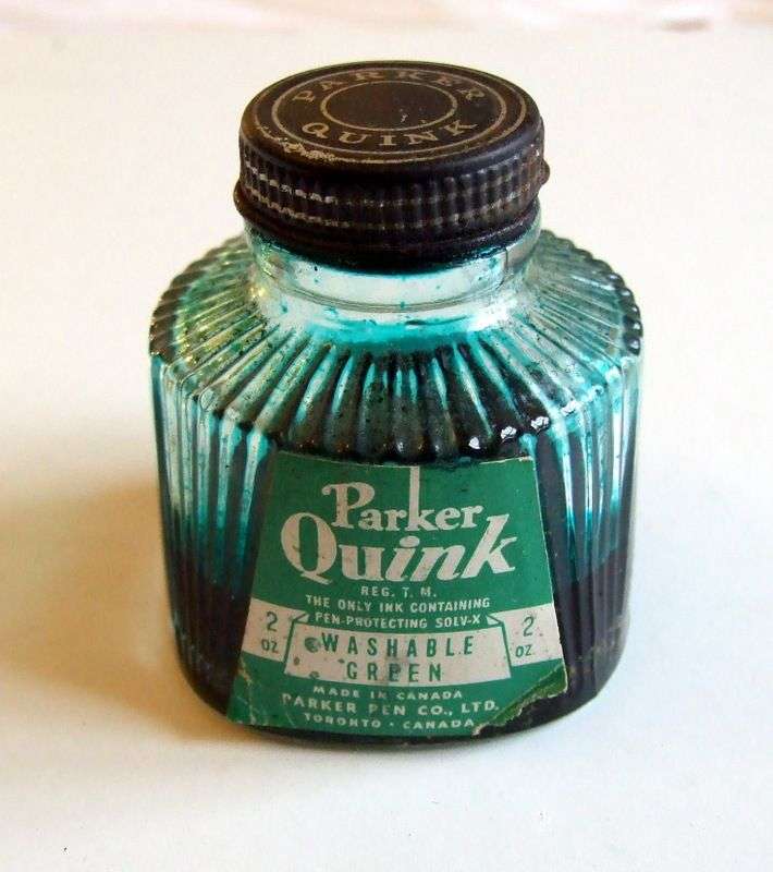 Vintage bottle of Parker Quink (Canada) washable green ink,