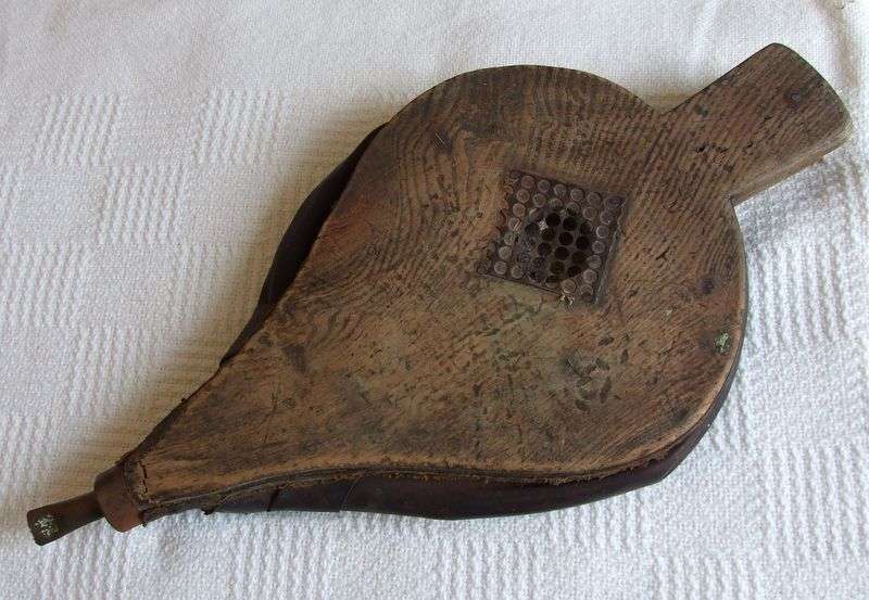 Vintage leather and wood bellows, working.