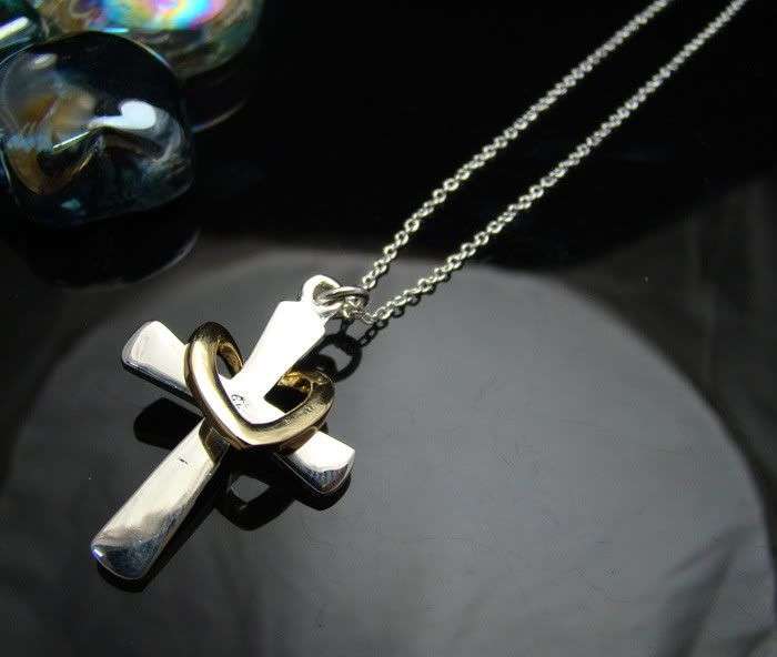 Sterling Silver Cross and Chain with 18kgp Heart