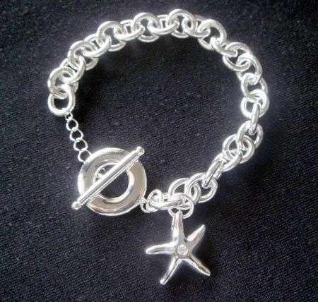 STUNNING 925 Sterling Silver Starfish Bracelet with diamante