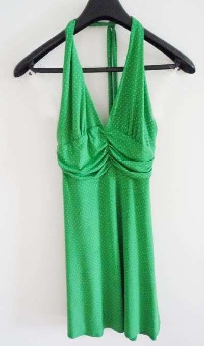 Stunning Green and white Polka Dot Halter dress
