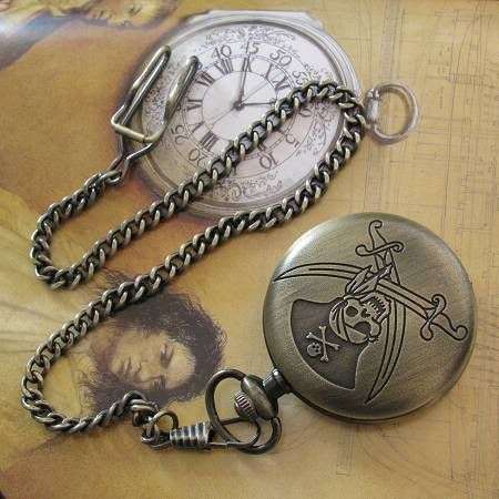 Antique Style Copper Skull Case Mens Watch Chain