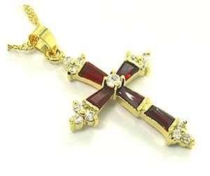 Stunning 18k gp CZ and sim red ruby pendant!
