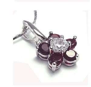 Very Pretty 18k gp Flower Pendant with Sim diamond and ruby