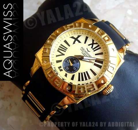 R22,000.00 >> **1 left** AQUASWISS Men's 18k GOLD Swiss Watch