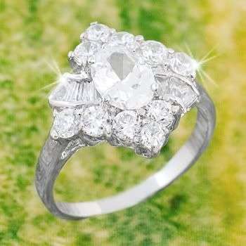 J184 Oval Cut White Topazes Sliver Plated Ring 7/O