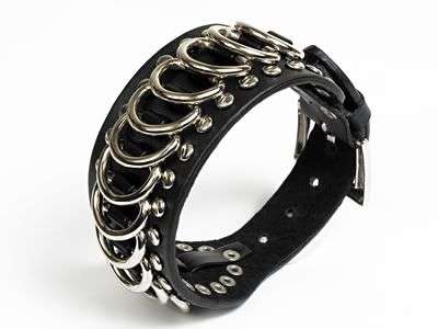 OB035 New Black Leather Genuine Round Buckle Wristband Cuff Bracelet Adjustable