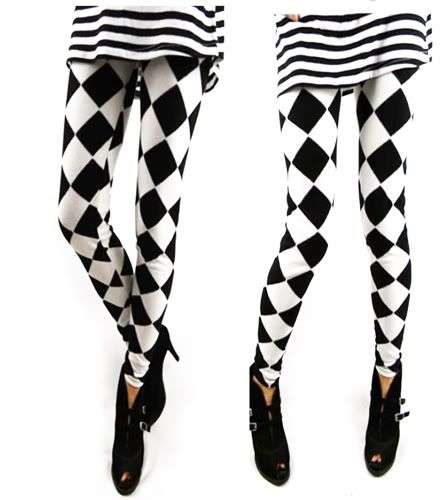 M843 Vintage Black and White diamonds Leggings Warm Pants