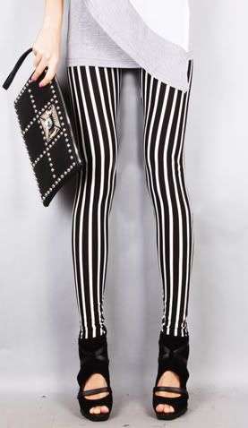 M918 Womens Ladies Slim Skinny Striped Black White Leggings Tight Stretchy Pants