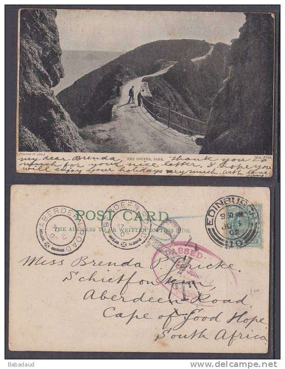 1902, PPC ofThe Coupee, Sark, postedEDINBURGH to ABERDEEN CoGH (PASSED BY PRESS CENSOR)