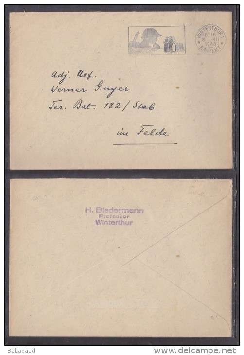 SWITZERLAND local cover, military service unfranked WINTERHUR 1 8 vii 43 + careless talk logo