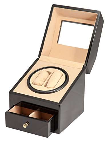 BRAND NEW BLACK WOOD 2+2 AUTOMATIC DUAL / DOUBLE WATCH WINDER DISPLAY STORAGE BOX BATTERY OR AC/DC P
