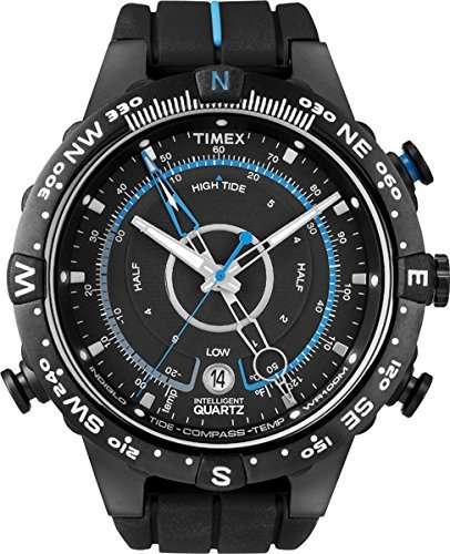 Timex Men's T49859 Intelligent Quartz Compass Tide Temperature Silver Case Black Strap Watch