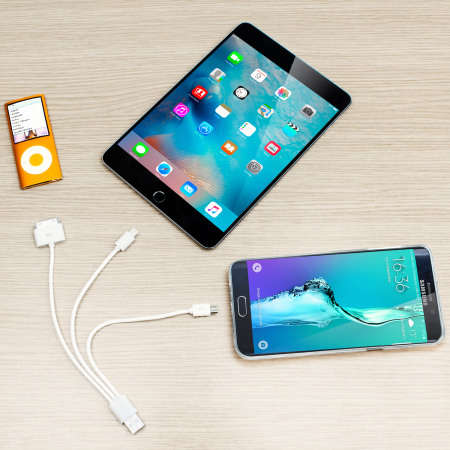 4-in-1 Charge and Sync Cable (Apple, Galaxy Tab, Micro USB) - White