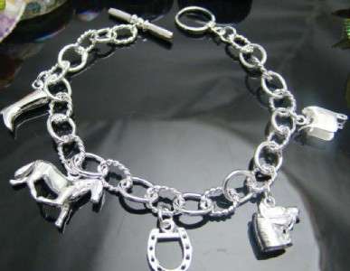 STUNNING .925 STERLING SILVER HORSES CHARM BRACELET T/O CLASP PLT