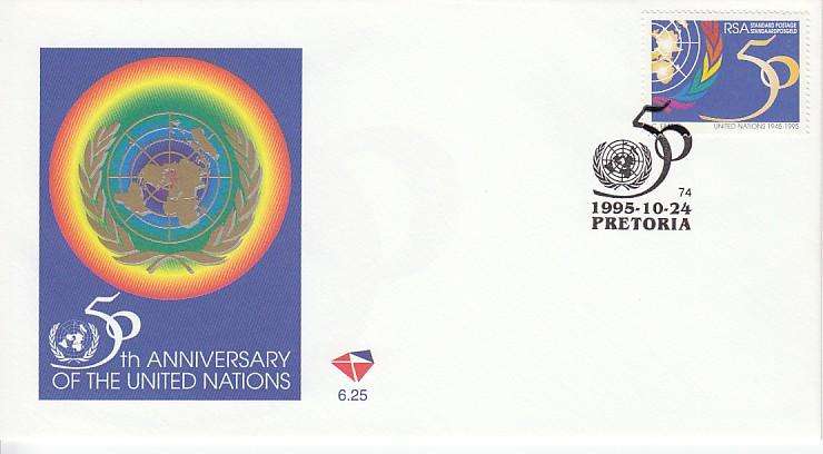 SOUTH AFRICA FDC - 1995 - 50TH ANNIVERSARY OF UNITED NATIONS- #6.25