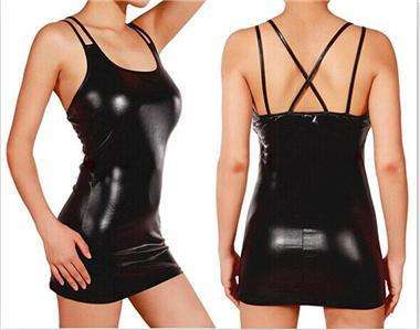 Sexy Black Faux Leather PVC Dress
