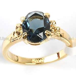 Simulated Blue Sapphire Gemstone 18K GP Ring 106RS 6.5