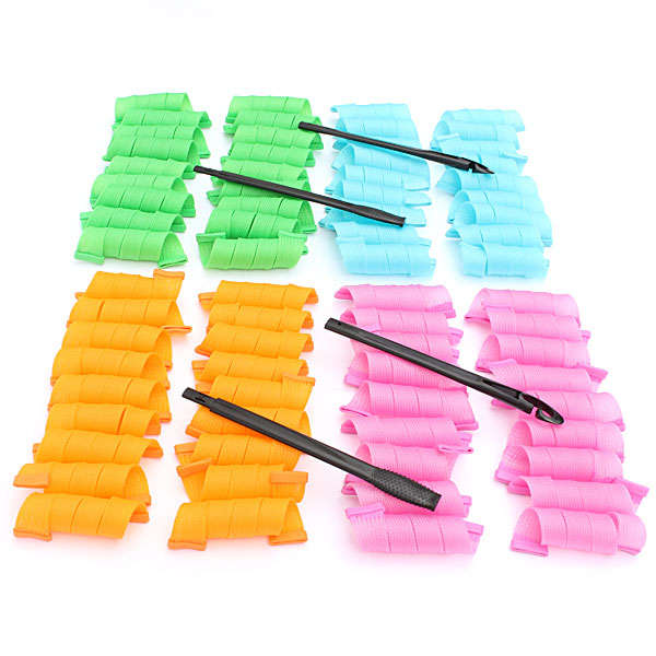 36Pcs 25cm Magic Hair Styling Spiral Curlers Rollers With 2 Hooks
