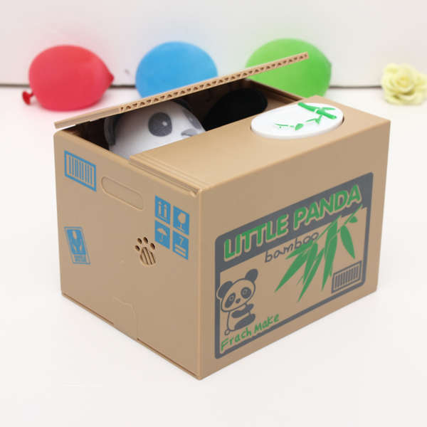 Lovely Stealing Coins Panda Cent Penny Box Money Case Piggy Bank