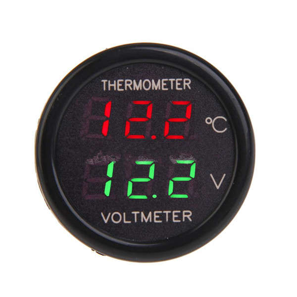 Auto Car 12V Display Dual LED Digital Thermometer Voltmeter 2 In 1