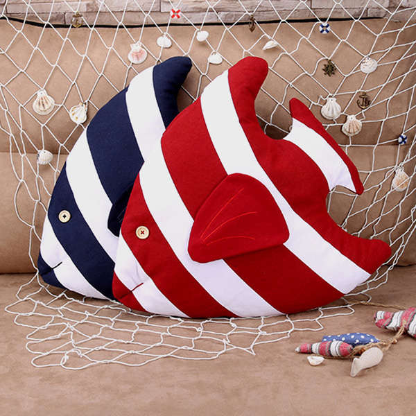 43x40cm 3D Fish Stripe Throw Pillow Nautical Sofa Office Cushion Include Pillow Interior